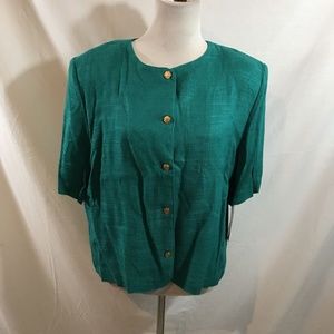 Maggie Naughton teal short sleeve button up - womens 16W, NWT, armpit to armpit